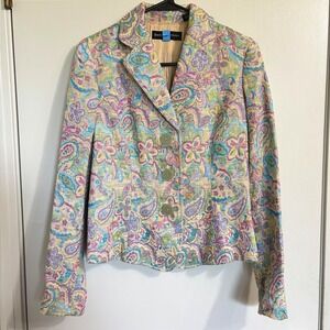 Dana Buchman Womens Tapestry Paisley Floral Blazer Jacket Pastel Multicolor Boho